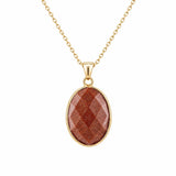Mixed Gemstone Faceted Oval Gold Frame Pendant Necklace Dainty Gold Chain Unisex Crystal Jewelry for Daily Wear
