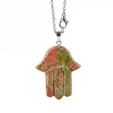 Hamsa Hand Natural Crystal Pendant Necklace Silver O Chain Evil Eye Lucky Healing Spiritual Jewelry For Women Daily Wear