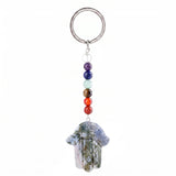 7 Chakra Stone Beads Chain Carved Gemstone Hamsa Hand Keychain Energy Balancing Healing Crystal Bag Charm of Fatima Key Ring  KC0671