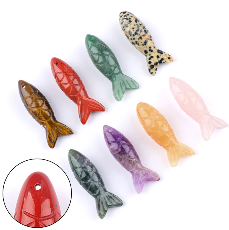 Handmade Craved Sculpted Fish Gemstone Pendant for Making Jewelry 15x40mm Stone Charm