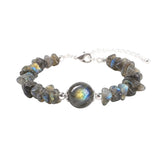 Natural Chip Gemstone Bracelet 12mm Round Focal Bead  Adjustable Chain Healing Crystal Boho Stackable Bracelets for Women #SB3158
