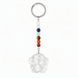 Natural Gemstone Flower Keychain with 7 Chakra Stone Beads Chain Hand Carved Gemstone Keyring Charm for Gift