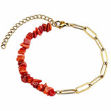 Natural Crystal Chip Beaded Bracelet Stainless Steel Paperclip Link Chain Adjustable Healing Gemstone Jewelry for Women #SB3165