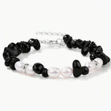 Handmade Healing Crystal Chip Bracelet Freshwater Pearl Beads Silver Extension Chain Women Fashion Stackable Bracelet #SB3136