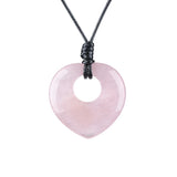 40mm Natural Healing Crystal Heart Pendant Necklace, Adjustable Wax Cord Stone Donut Amulet Jewelry for Spiritual Wellness