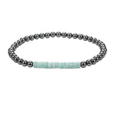 Dainty 4mm Hematite Bead Bracelet Mixed Natural Stone Tube Disc Bead Elastic Stackable Bracelet for Ladies #SB3156