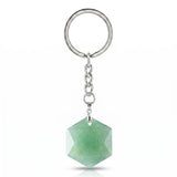 22mm Faceted Hexagon Natural Stone Keychain Healing Crystal Bag Charm Ring Jewelry Gift