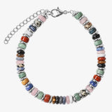 Natural Stone Disc Bead Silver Plated Bracelet Adjustable Chain Heishi Wheel Bead Gemstone Bracelet for Women #SB3142