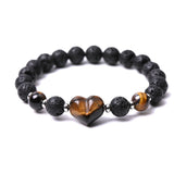 The Grounding Love Stone Bracelet - Handcrafted Lava Rock & Crystal Heart Jewelry #SB3134