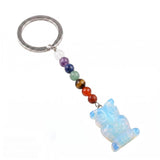 Natural Gemstone Owl Keychain with 7 Chakra Stone Beads Chains Hand-Carved Crystal Animal Key Ring for Women Men KC2329