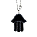 Hamsa Hand Natural Crystal Pendant Necklace Silver O Chain Evil Eye Lucky Healing Spiritual Jewelry For Women Daily Wear