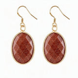 Natural Gemstone Faceted Oval Gold Bezel Fish Hook Dangle Earrings Gold Plated Crystal Drop Earrings Women Jewelry Gift