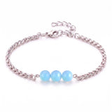 Natural Healing Crystal 3 Beads Bracelet Stainless Steel Wheat Chain Adjustable Unisex Gemstone Wrist Bracelets for Men Women #SB3155