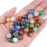 Women Gemstone Balls Drop Earring Healing Chakra Crystal 10MM Beads Dangle Earrings