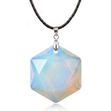 22mm Faceted Hexagon Natural Stone Necklace Healing Crystal Pendant with Black Rope Chain Jewelry Gift