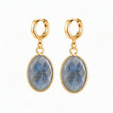 Gemstone Faceted Oval Gold Bezel Huggie Drop Earrings Gold Plated Stainless Steel Crystal Dangle Earrings Jewelry