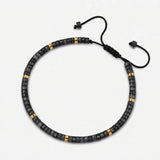 4MM Natural Stone Heishi Disc Braided Bracelet, Gold Spacer Bead Adjustable Woven Boho Stackable Bracelet for Women #SB3151