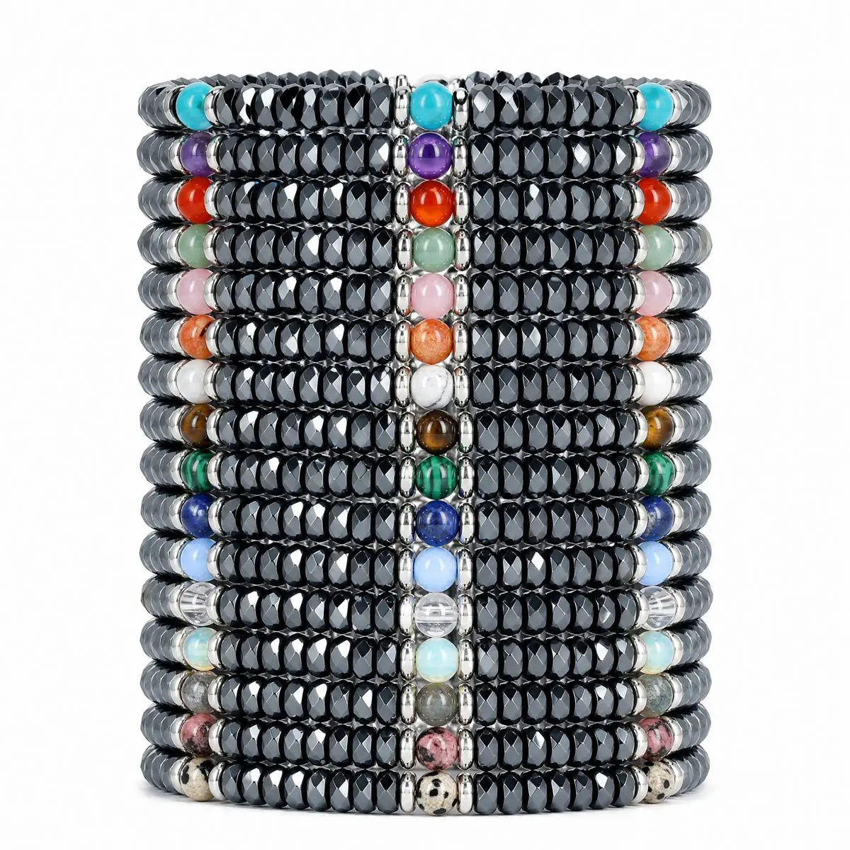Hematite Heishi Disc Bead Bracelet 4MM Natural Multi‑Color Gemstone Accent Adjustable Unisex Stack Wrist Jewelry #SB3150