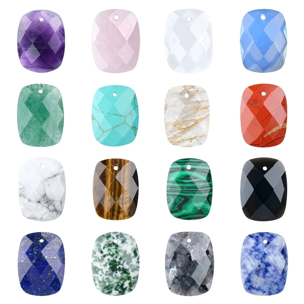 Faceted Natural Gemstone Rectangular Pendants - 15x20mm Healing Crystal Charms for DIY Jewelry