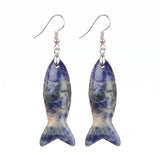 Hand Carved Natural Gemstone Fish Earrings for Women Crystal Dangle Earrings with Hypoallergenic Hooks Healing Stone Jewelry