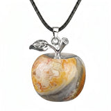 Natural Gemstone Apple Necklace for Women Men Healing Chakra Hand-Carved Crystal Pendant with Adjustable 18" Black Cord SN1371