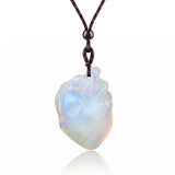 Hand Carved Human Heart Chakra Healing Crystal Stone Pendant Adjustable Cord Necklace Valentine Gift for Women #SN2043