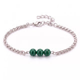 Natural Healing Crystal 3 Beads Bracelet Stainless Steel Wheat Chain Adjustable Unisex Gemstone Wrist Bracelets for Men Women #SB3155