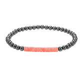 Dainty 4mm Hematite Bead Bracelet Mixed Natural Stone Tube Disc Bead Elastic Stackable Bracelet for Ladies #SB3156