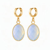 Gemstone Faceted Oval Gold Bezel Huggie Drop Earrings Gold Plated Stainless Steel Crystal Dangle Earrings Jewelry
