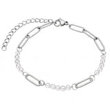 Stainless Steel Paperclip Chain Bracelet 4mm Natural Gemstone Bead Adjustable Dainty Layering Bracelet for Women #SB3161