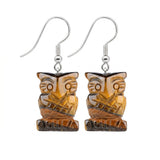 Hand Carved Crystal Owl Pendant Dangle Earrings for Women Men 25MM Animal Fashion Drop Ear Jewelry #PE2329