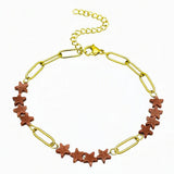 Natural Stone Star Bead Bracelet Stainless Steel Paperclip Link Chain Adjustable Layering Wrist Bracelets for Female #SB3162