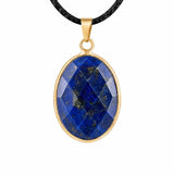 Gemstone Faceted Oval Gold Bezel Pendant Black Wax Rope Necklace Gift Multiple Stone Options Healing Crystal Necklace
