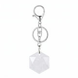 22mm Faceted Hexagon Natural Stone Keychain with Lobster Clasp Healing Crystal Bag Charm Ring Jewelry Gift