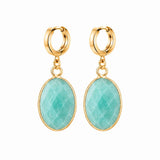 Gemstone Faceted Oval Gold Bezel Huggie Drop Earrings Gold Plated Stainless Steel Crystal Dangle Earrings Jewelry