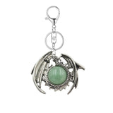 Vintage Silver Dragon Medallion Keychain, Genuine Healing Stone Chakra Amulet Keyring, Mythical Protection Car Key Holder Accessory