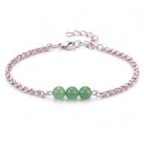 Natural Healing Crystal 3 Beads Bracelet Stainless Steel Wheat Chain Adjustable Unisex Gemstone Wrist Bracelets for Men Women #SB3155