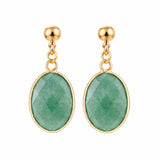 Gemstone Faceted Oval Gold Bezel Stud Dangle Stainless Steel Earrings Gold Plated Crystal Drop Earrings Jewelry Gift