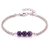 Natural Healing Crystal 3 Beads Bracelet Stainless Steel Wheat Chain Adjustable Unisex Gemstone Wrist Bracelets for Men Women #SB3155