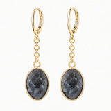 Stainless Steel Leverback Dangle Earrings Gold Plated Oval Faceted Natural Gemstone Drop Earrings Women Crystal Jewelry
