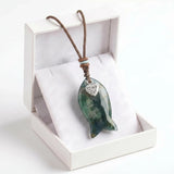 Moss Agate Adjustable Braided Rope Choker Necklace with Gemstone Fish & I Love My Cat Metal Heart Charm Gift with Box