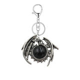 Vintage Silver Dragon Medallion Keychain, Genuine Healing Stone Chakra Amulet Keyring, Mythical Protection Car Key Holder Accessory