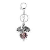 Gothic Winged Dragon Crystal Sphere Keychain, Natural Gemstone Chakra Healing Ball Key Ring, Vintage Pterosaur Bag Charm Pendant for Men & Women