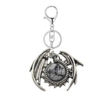 Vintage Silver Dragon Medallion Keychain, Genuine Healing Stone Chakra Amulet Keyring, Mythical Protection Car Key Holder Accessory