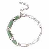 Natural Gemstone Heishi Bead Paperclip Chain Bracelet Stainless Steel Adjustable Layering Bracelet Women Fashion Jewelry #SB3163