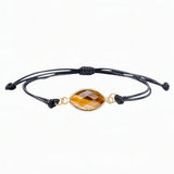 Natural Marquise Faceted Crystal Bracelet Adjustable Black Wax Rope Braided Healing Gemstone Unisex Handmade Jewelry #SB3128