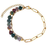 6MM Heart Shape Gemstone Paperclip Chain Bracelet Gold Stainless Steel Adjustable Dainty Stackable Women Jewelry #SB3164