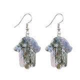 Hamsa Hand Natural Crystal Dangle Earrings Lucky Evil Eye Drop Earrings Spiritual Healing Jewelry For Women Daily Wear PE0671