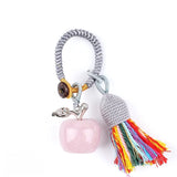 Handmade Craved Healing Chakra Crystal 20MM Natural Gemstone Apple Tassel Keychain Healing Crystal Bag Charm Key Ring