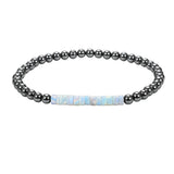 Dainty 4mm Hematite Bead Bracelet Mixed Natural Stone Tube Disc Bead Elastic Stackable Bracelet for Ladies #SB3156